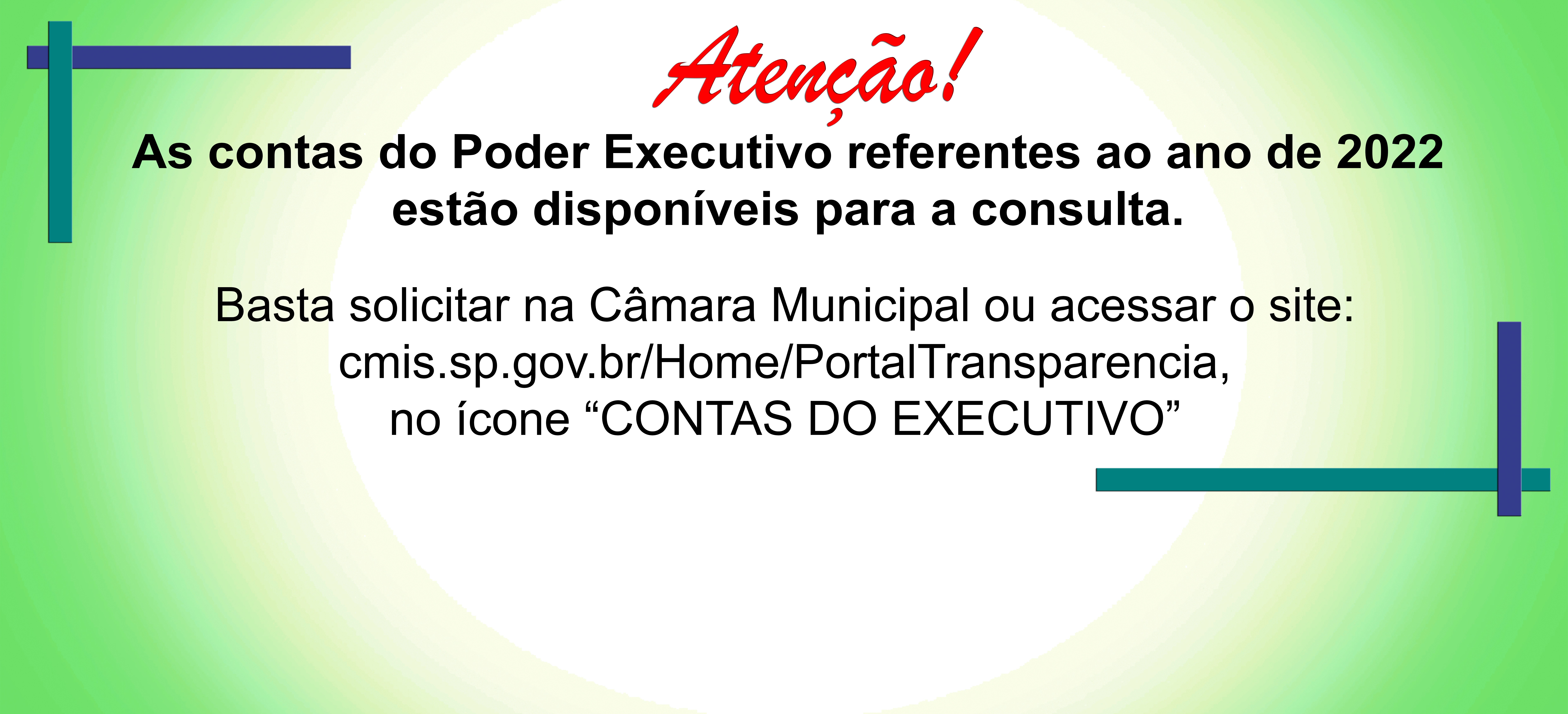 As Contas do Executivo Municipal 2022 estão disponíveis.